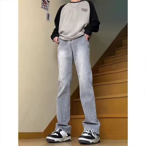 American retro jeans for men in autumn and winter straight-leg loose trendy brand workwear wide-legged casual long pants for boys