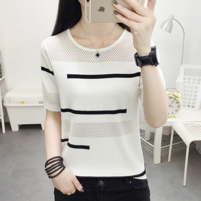 White t-shirt for women loose 2024 women's summer ice silk short-sleeved women's ins trendy short internet celebrity sweater top
