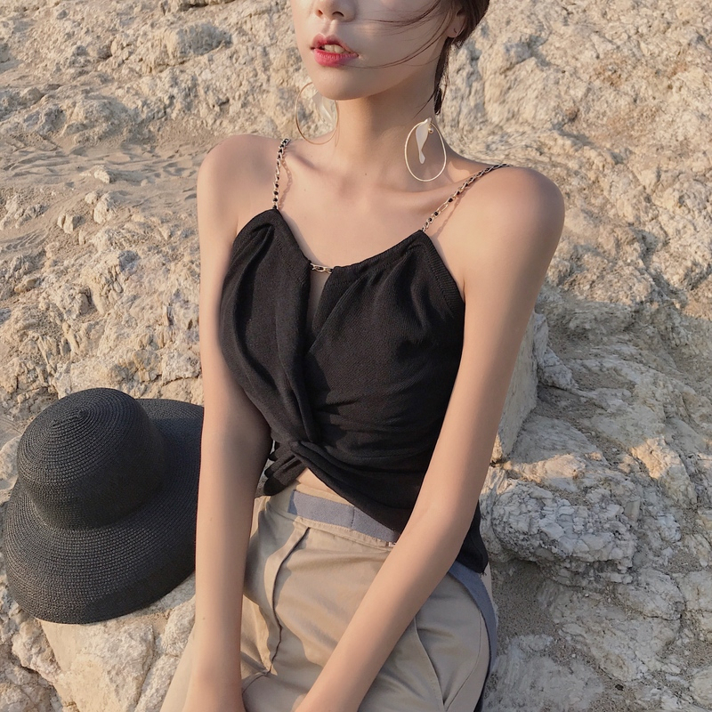 Chain small camisole women's summer outer wear with suit and bottoming top design niche European and American ins trend