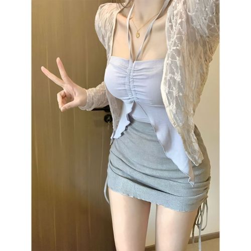 】【No change】Threaded polyester】Hot girl pure lust style pleated skirt ins hip-covering sexy short skirt