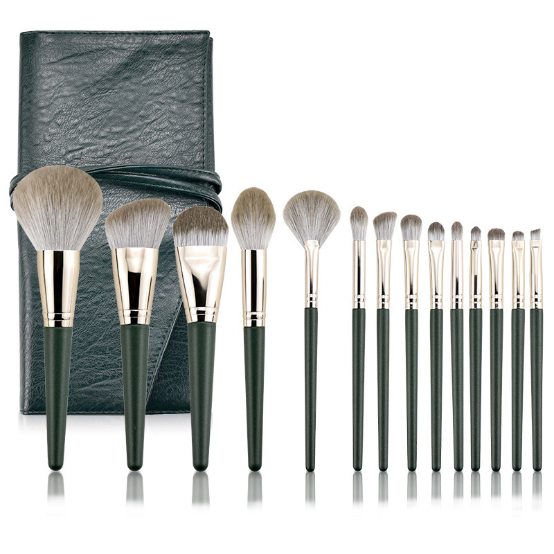 Golden Pink Beauty 14 green cloud makeup brushes Cangzhou makeup brush set solid wood makeup brush microcrystalline silk soft hair