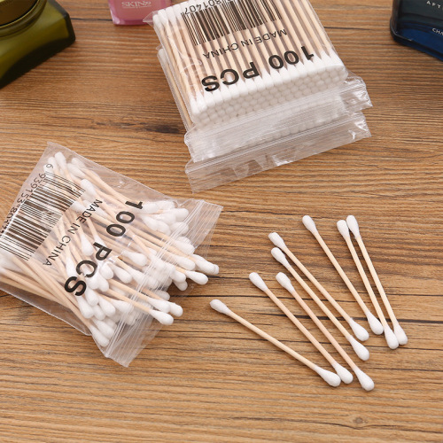 Double-ended wooden stick cotton swab disposable tampon swab for ear makeup removal cotton swab