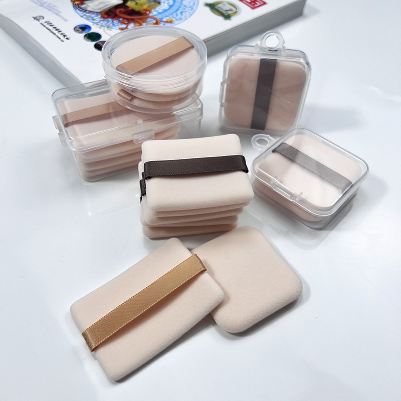 The third generation of big-name flat replacement high-density short velvet ultra-thin rectangular makeup loose powder cake air cushion double-sided flocking puff