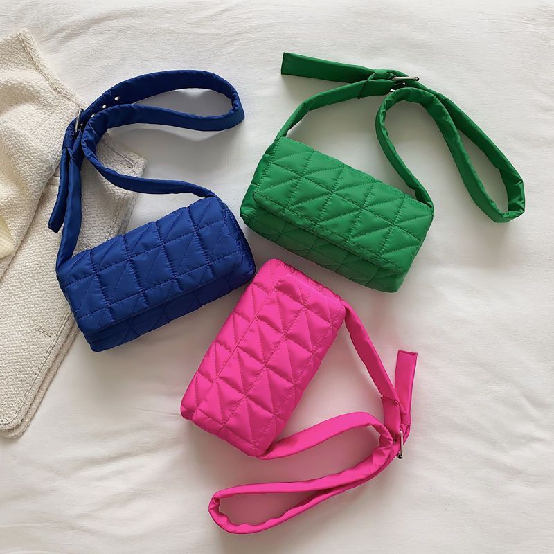Space cotton sponge down bag embroidery rhombus bag shoulder handbag bag women 2024 winter trendy crossbody small square bag