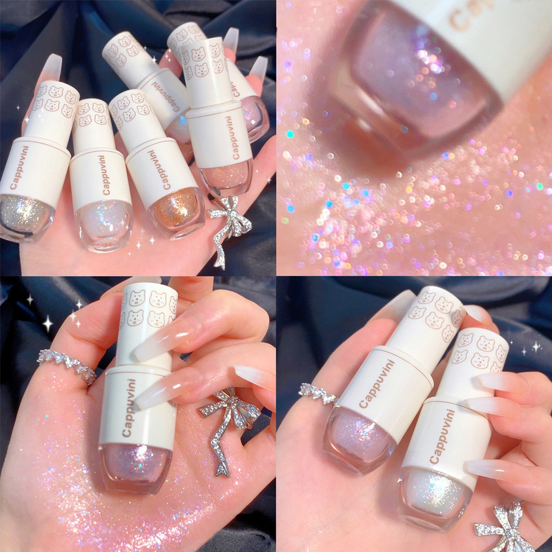Cappuvini starry eye shadow, pearlescent fine glitter, easy to smudge high-gloss Bear Bowling liquid eye shadow