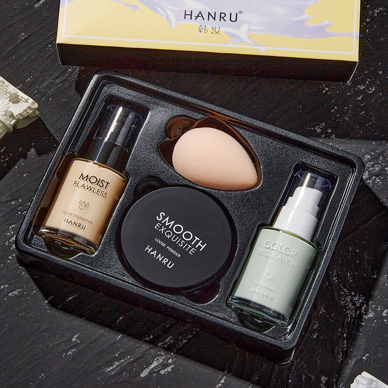 Han Ru base makeup set 4-piece complete set for beginners female concealer foundation isolation loose powder light makeup