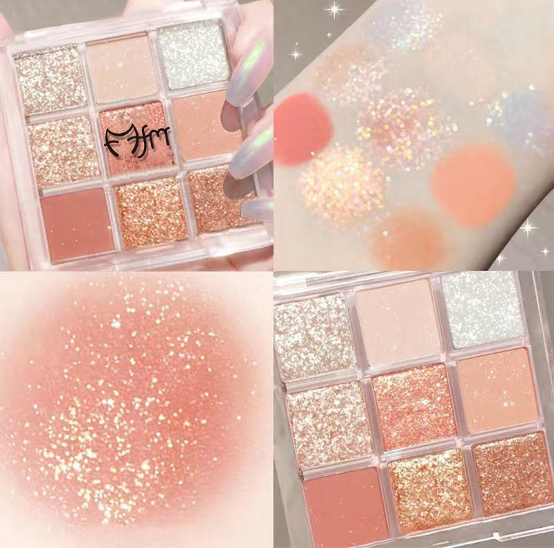 Jiugongge transparent nine-color acrylic earth-color eye shadow students' affordable glitter powder pearlescent stage makeup eye shadow palette
