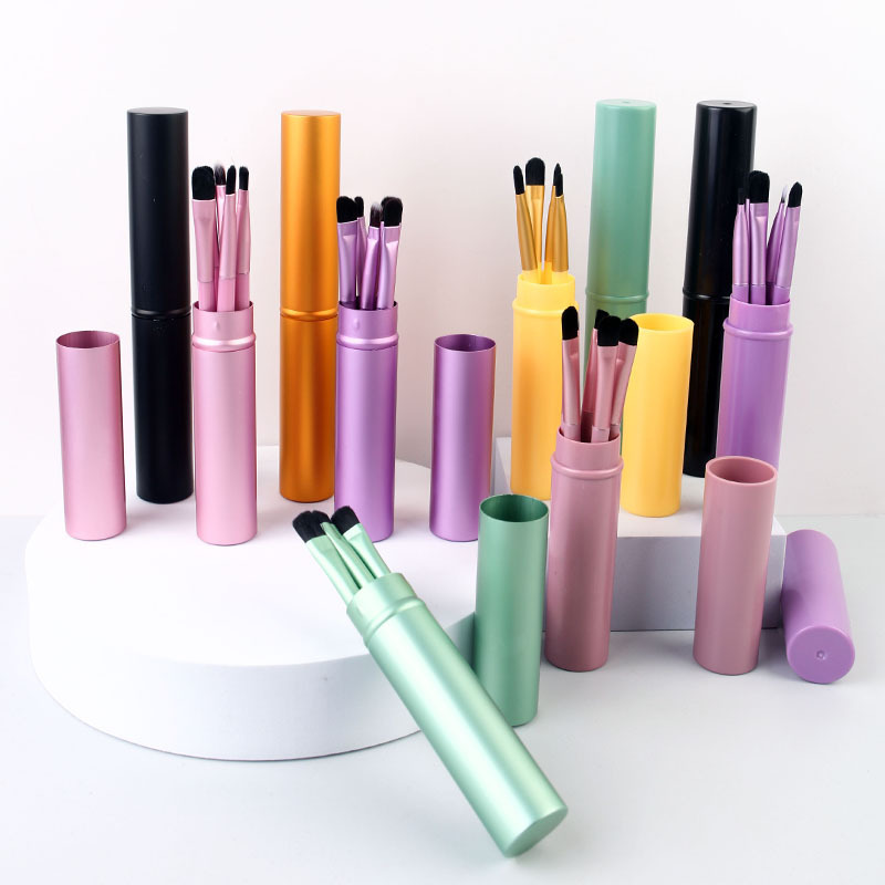 Convenient set of 5 makeup brushes, pink and black eye shadow brush, lip brush, eye makeup brush, gift beauty tool