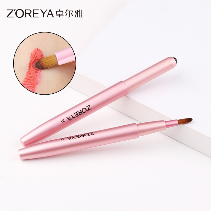 Zoelya makeup brush soft fiber hair portable retractable lip brush makeup tool single head pink lipstick brush