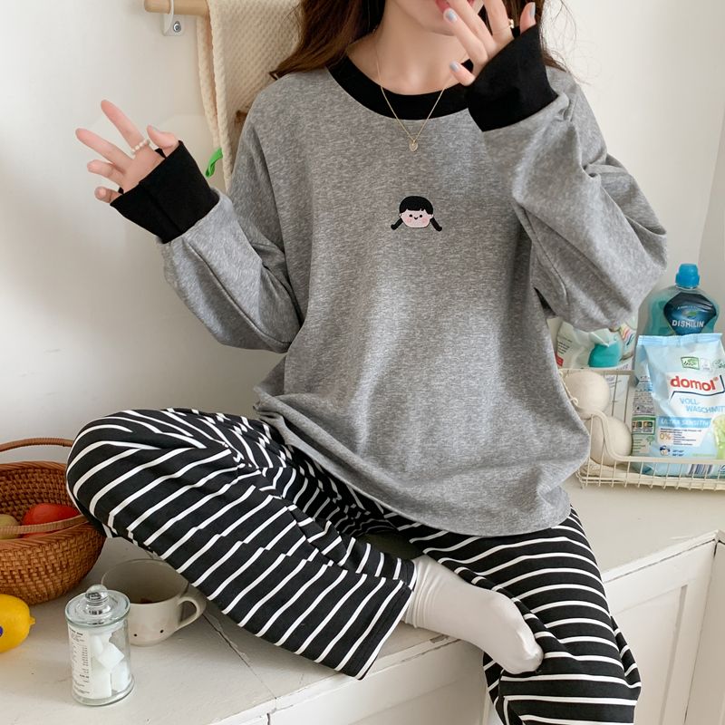 Spring and autumn long-sleeved pajamas for women Korean version Internet celebrity ins style students 2023 new home wear set can be worn outside
