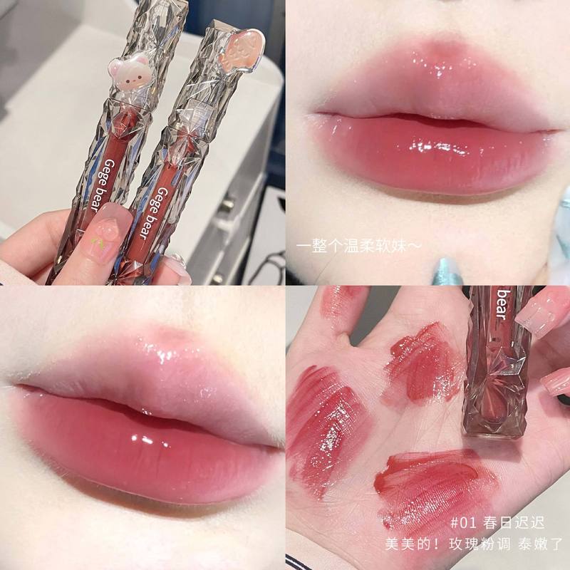 Gege bear crystal clear diamond mirror lip glaze long-lasting non-fading water gloss lipstick makeup cross-border cosmetics