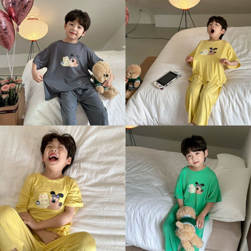 Modal children's pajamas 2023 summer new style medium and large children's boys' home clothes short-sleeved casual air-conditioned clothes suit