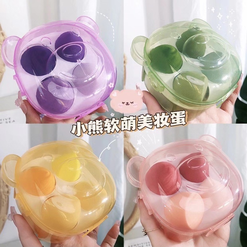 Bear four-piece set of makeup eggs in a box, super soft powder-free makeup sponge, wet and dry powder puff sponge makeup egg
