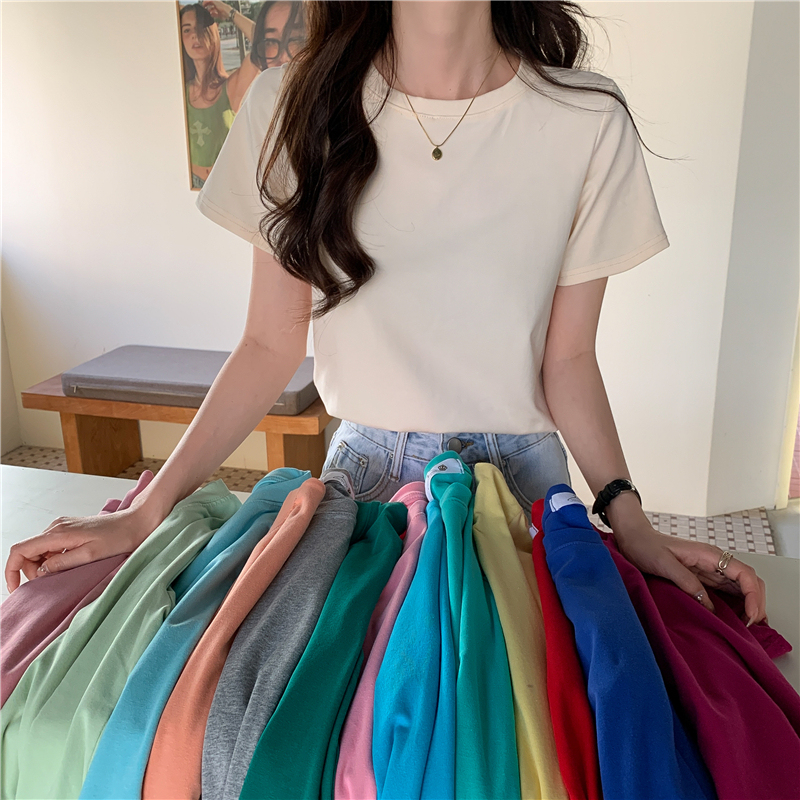 Real shots of 16 colors!  T-shirt women's short-sleeved spring and summer 2024 new slim-fitting short T-shirt half-sleeved solid color top