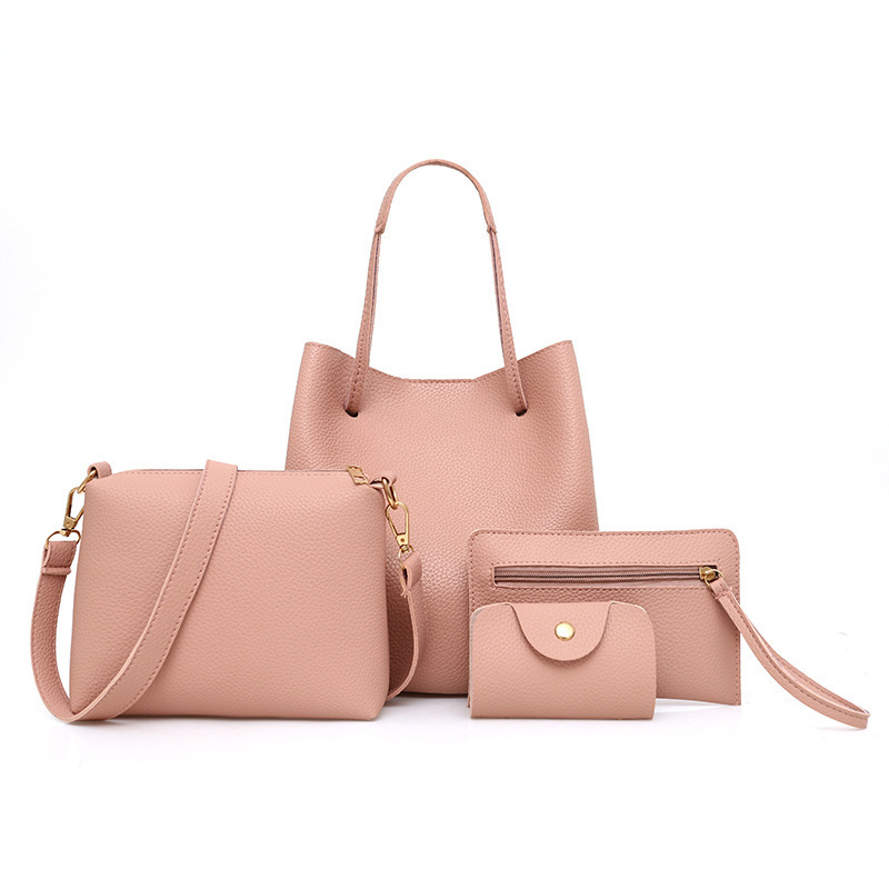 Autumn and winter new Korean style fashionable pebbled soft leather mother-in-law bag four-piece set, street trendy versatile large bag