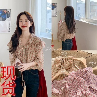 Ghostly girl ~ sweet spring floral chiffon shirt