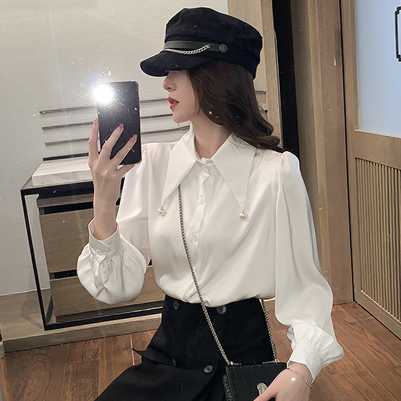 Professional chiffon white shirt women's long-sleeved spring and autumn French top design niche shirt bottoming shirt