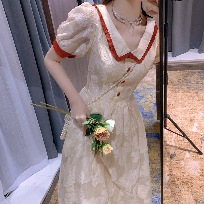 Salty or sweet Platycodon French retro gentle style long skirt waist slimming super fairy doll collar dress