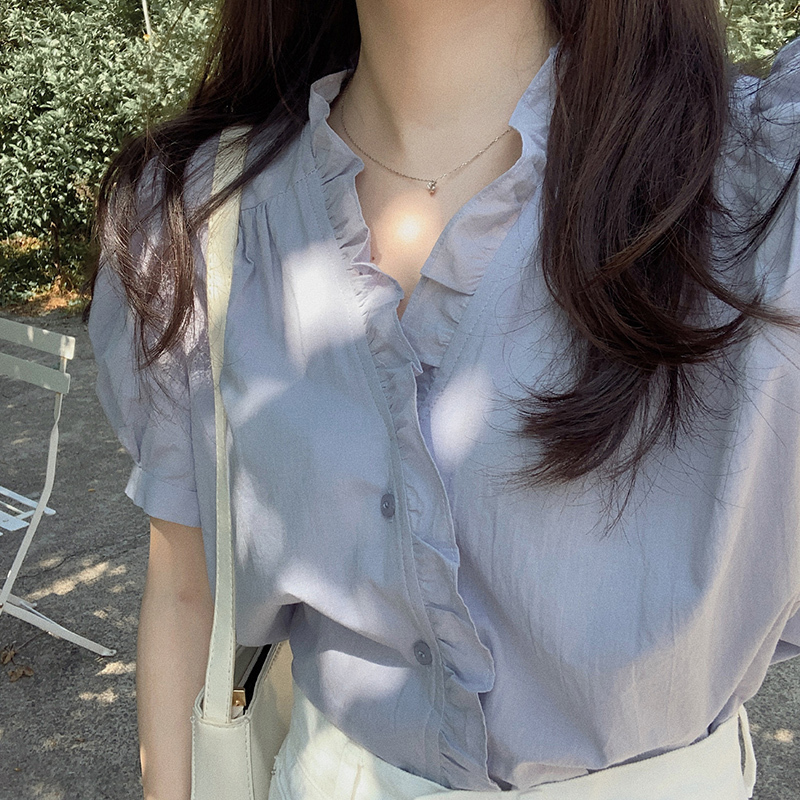 New summer short-sleeved age-reducing fungus pleated shirt
