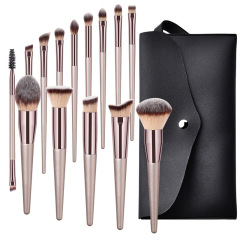14 pieces champagne gold wooden handle makeup brushes, beauty tools, foundation brushes, eye shadow brushes set