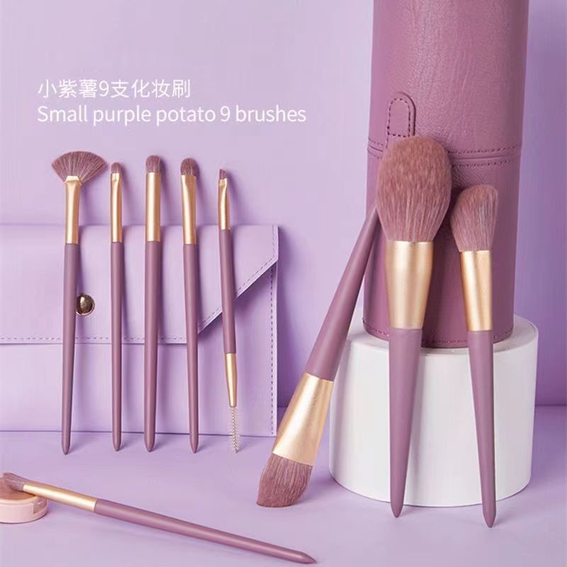 9 small purple sweet potato makeup brush set, soft-bristled eye shadow brush, loose powder brush, complete set of affordable beauty brushes for students
