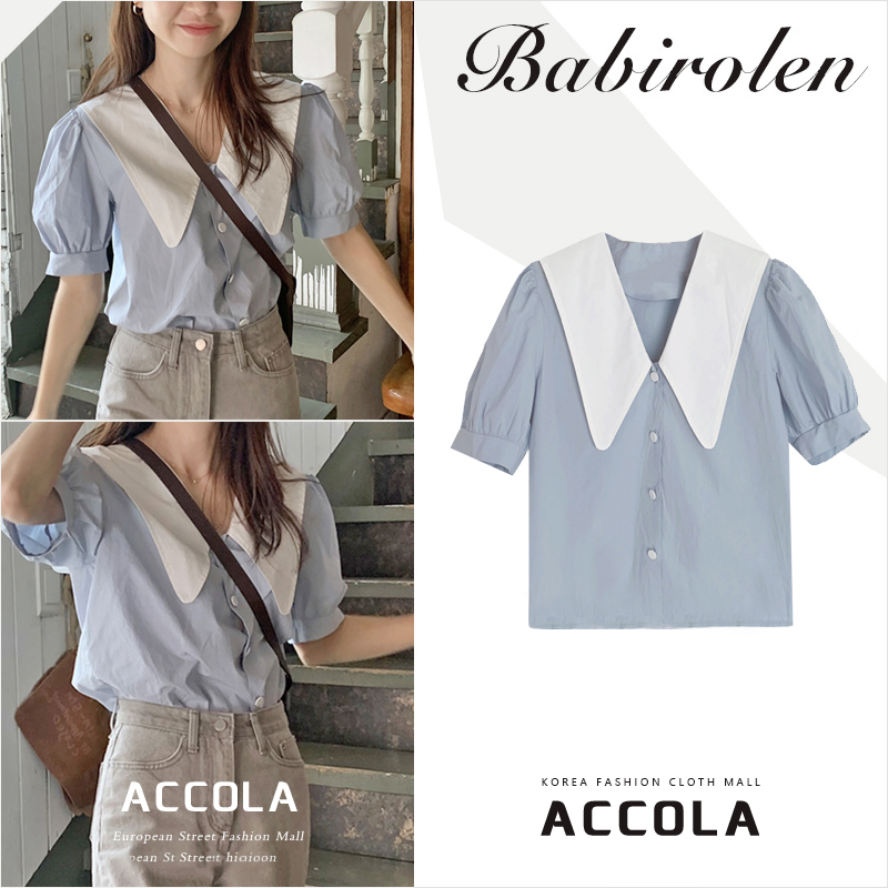 Summer retro Hong Kong style French girl age-reducing puff sleeve shirt design niche tops foreign fashion students