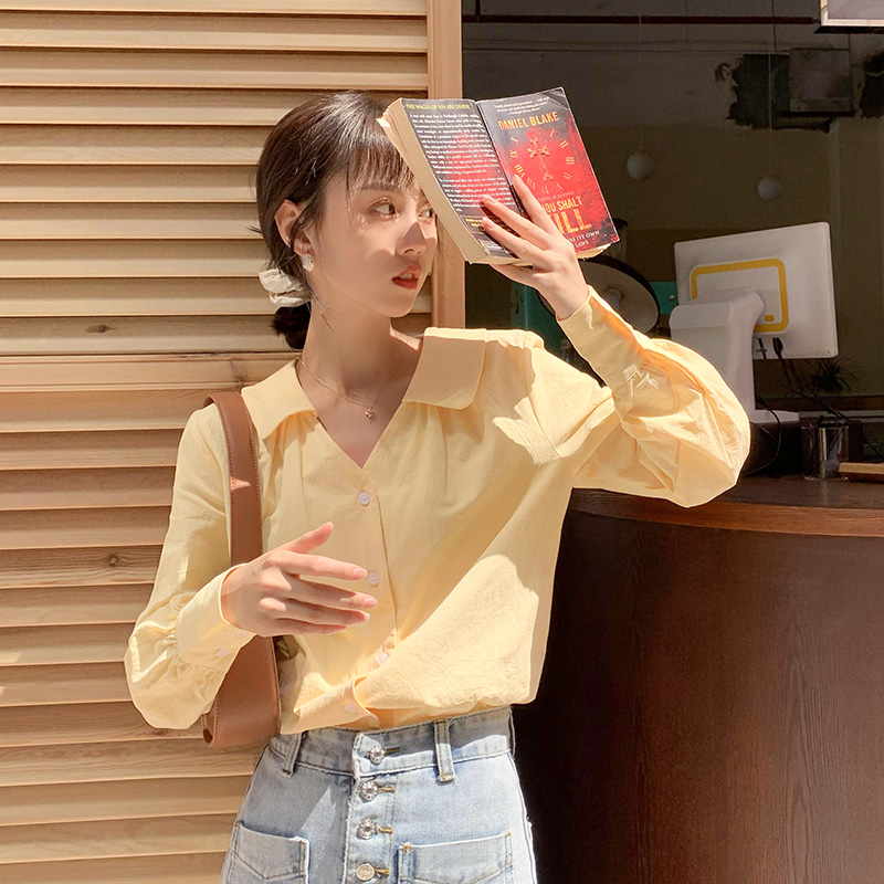 2024 new style French shirt long-sleeved tops early spring women's goose yellow shirt women's design niche summer
