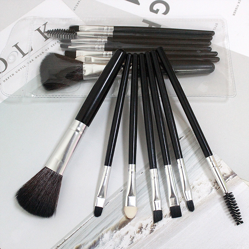 Black retro 7 makeup brushes blusher eyeshadow brush lip brush portable eyelashes eye brush eyebrow brush set