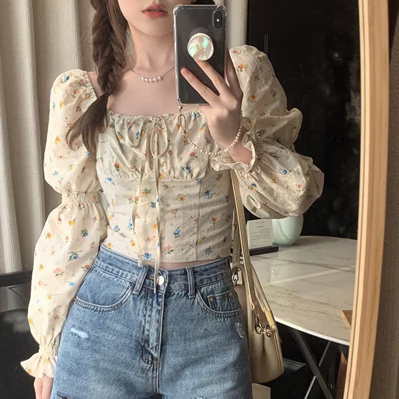 Zhenzhenjia's design niche short shirt women's spring new floral top high-end chic small shirt