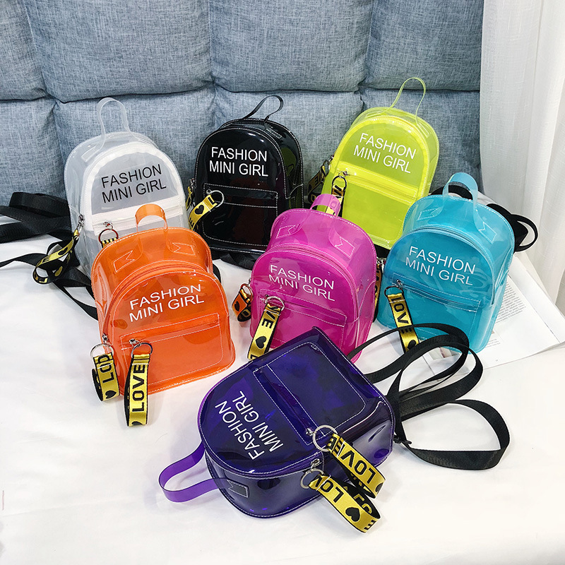 Summer bag transparent backpack Korean style fashion jelly letter handheld casual bag women's bag