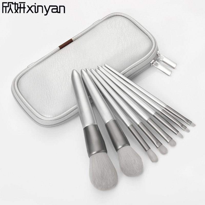 Makeup brush set 8 pieces Silver Snow beauty tool storage bag blush brush foundation eye shadow brush