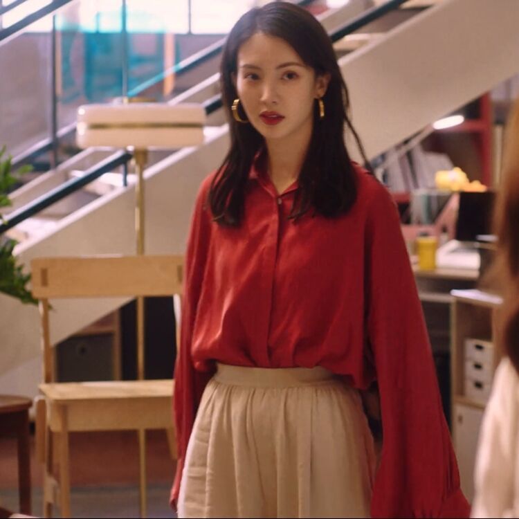 Amazing girl Shen Siyi Jinchen same style red shirt women's 2024 spring Korean style Hong Kong style satin shirt