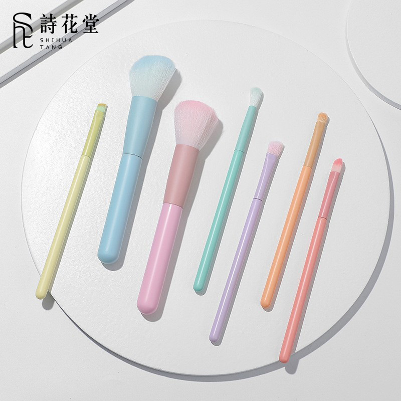 7 colorful macaron makeup brush set, loose powder brush, contour brush, blending brush, eye shadow brush, beauty makeup brush
