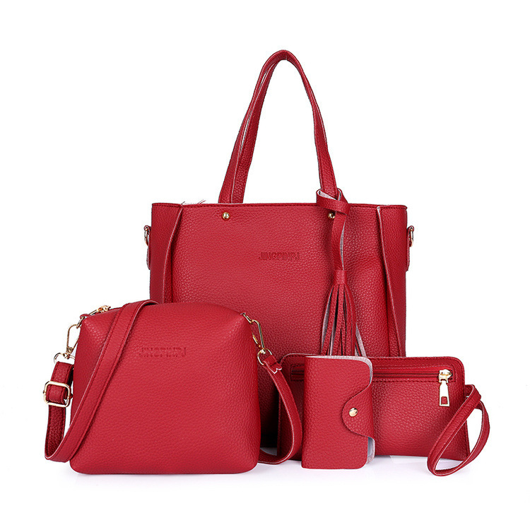 Korean style bucket tassel women's shoulder bag mother bag four-piece set crossbody mobile phone coin purse small bag