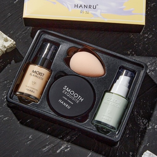 Han Ru base makeup set 4-piece foundation liquid foundation isolation setting loose powder cosmetics set