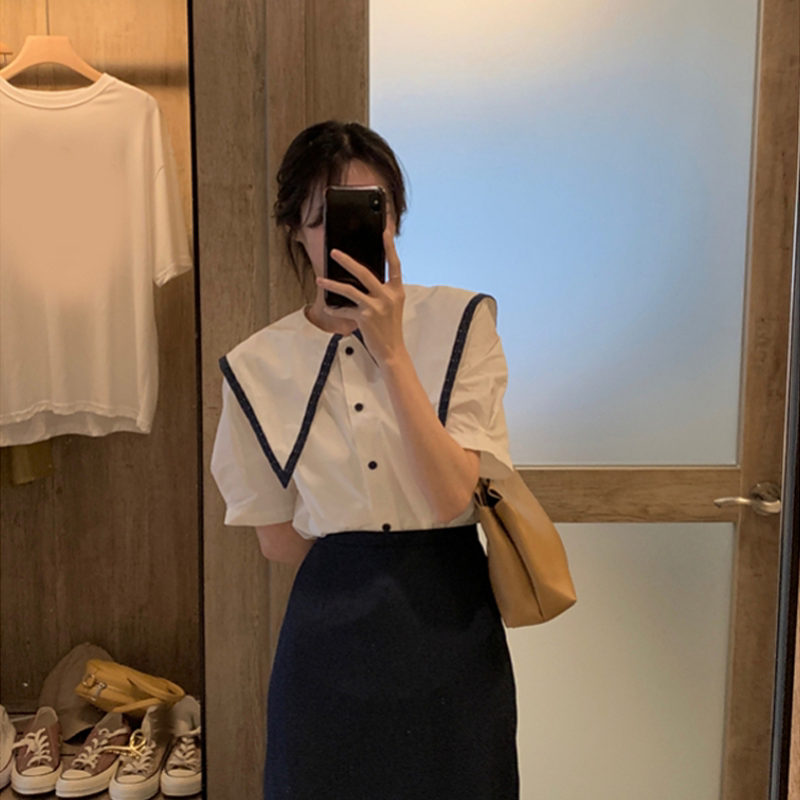White Design Shirt 2024 Summer Women's New Korean Style Simple and Versatile Casual Buttoned Short-Sleeved Top