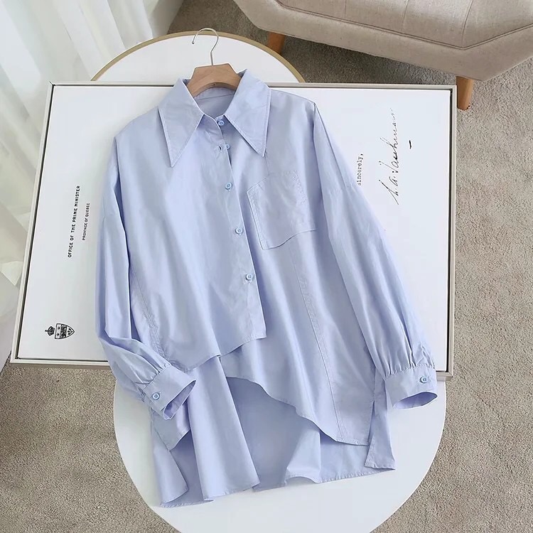 Light and mature design irregular long-sleeved shirts for women spring and autumn new style loose collar scheming tops versatile shirts