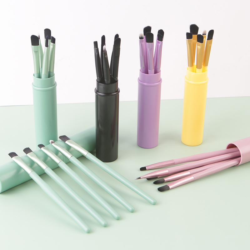 5-piece makeup brush set, soft-bristled eye shadow brush, blending brush, concealer brush, lip brush, eyebrow brush, portable brush with storage bucket