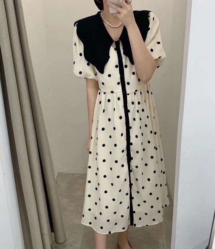Korean style large lapel doll collar polka dot design small loose polka dot jumpsuit group