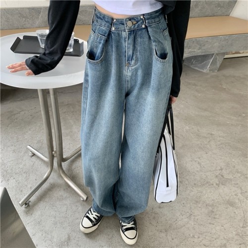 Real shot of Hot Girl 2024 new jeans for women, loose, versatile, slim, retro high-waisted wide-leg pants, trendy