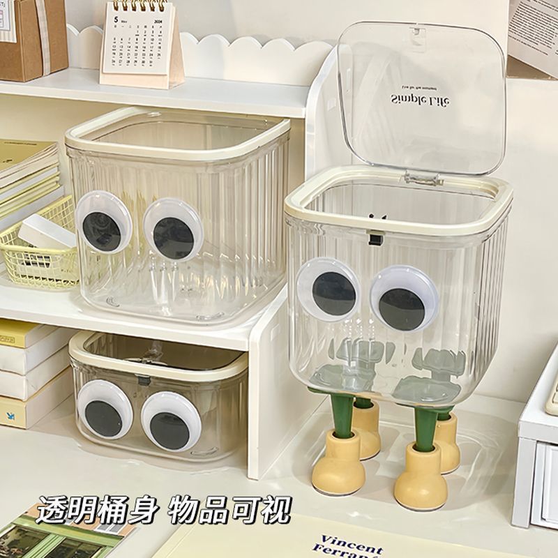 Cute transparent desktop small trash can student desk dormitory office high-looking covered storage waste paper basket
