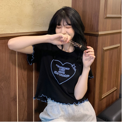 Short tops for women in summer 2024 new style sweet hottie style Japanese style cute loose high waist short-sleeved T-shirt