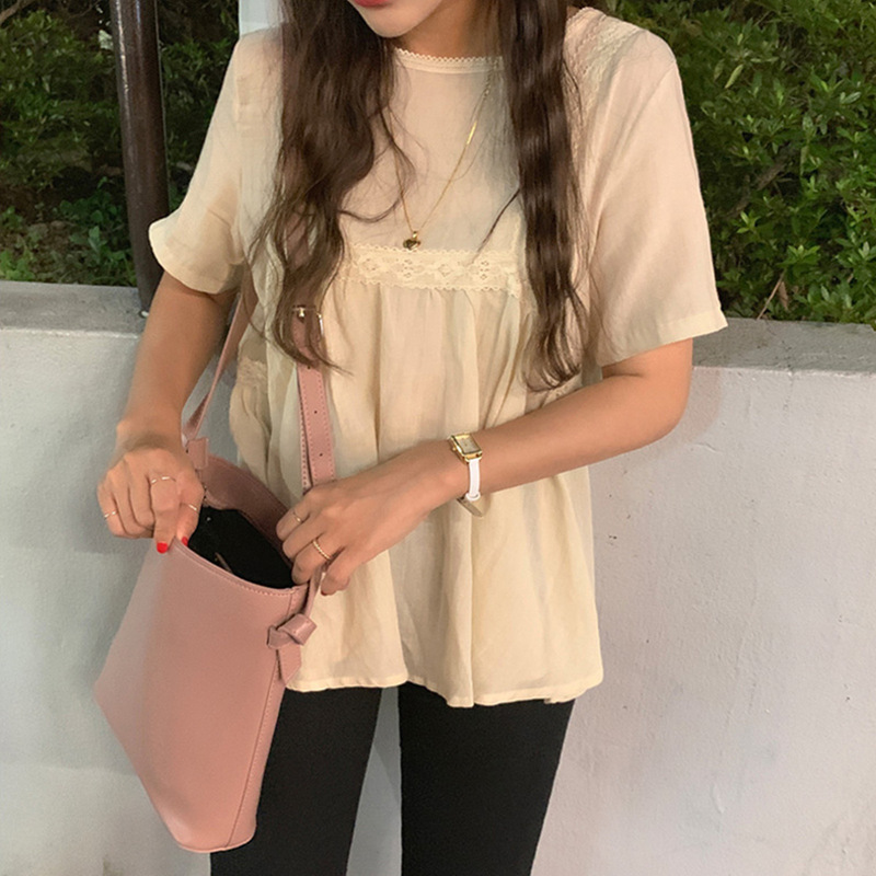 短袖襯衫女夏新款復古港味寬鬆百搭甜美超仙娃娃衫很仙的洋氣上衣