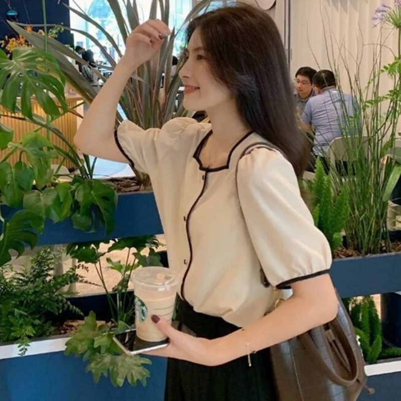 氣質顯瘦襯衫女夏季新款韓版輕熟風杏色無領襯衣時尚百搭開衫上衣