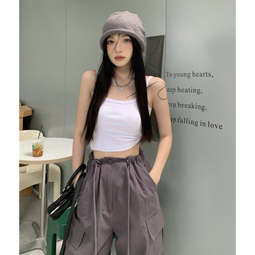 】No change】Threaded polyester】Summer hot girl style small suspender women's outer wear short top