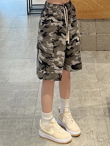 [Real shot, cotton watermark] Cargo shorts, camouflage five-quarter pants