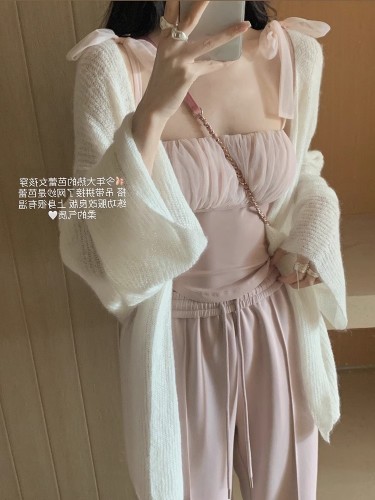 Fairy soft, waxy and gentle temperament mohair cardigan for women thin loose lazy style mid-length sweater jacket