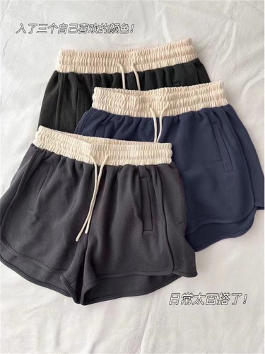 [Official Photo] Loose Women's Shorts Summer New Style Sports Versatile Elastic Waist Wide Leg Pants Color Matching Hot Pants Casual Pants