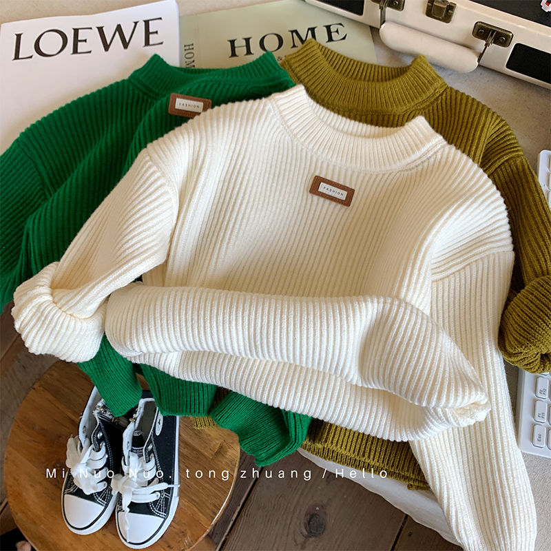 Boys' sweaters 2023 autumn and winter new style medium and large children's fashionable and versatile knitted sweaters Korean version thickened warm pullover sweaters