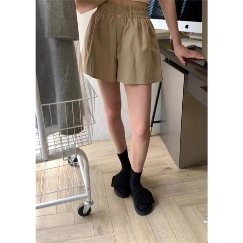 [Washed Cotton] Casual Pants Elastic Waist Shorts Women's High Waist Summer Loose Wide Leg Pants